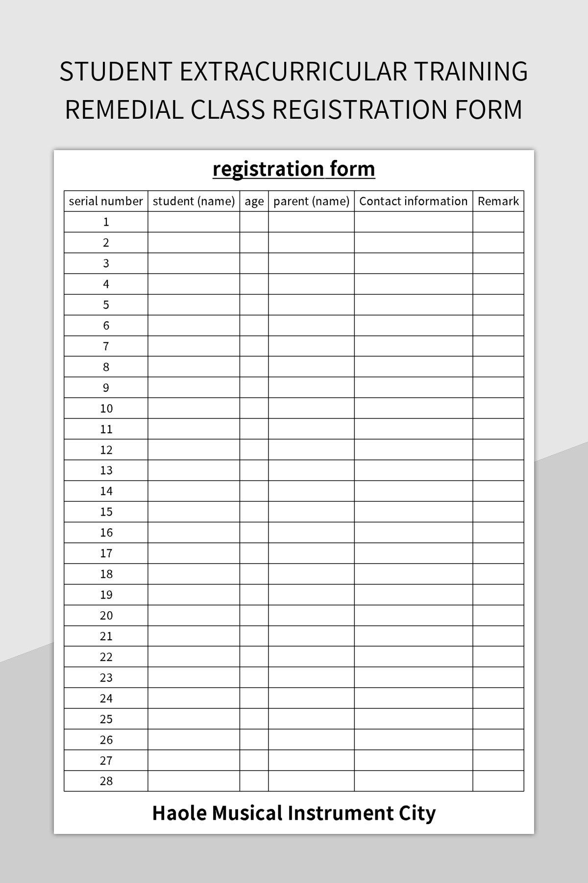 Student Extracurricular Training Remedial Class Registration Form Excel Template And Google Sheets File For Free Download Slidesdocs