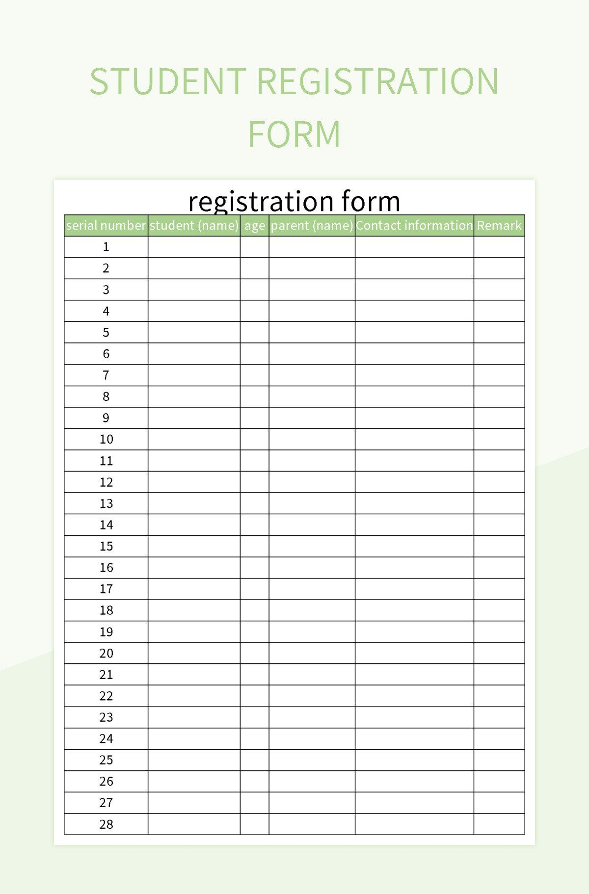 Student Registration Form Excel Template And Google Sheets File 