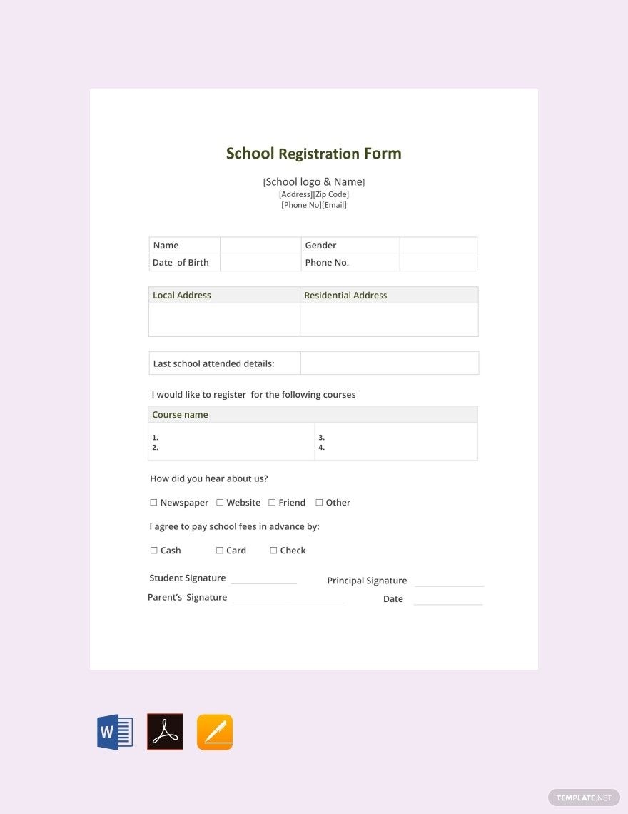 Student Registration Form Template In Word PDF Google Docs 