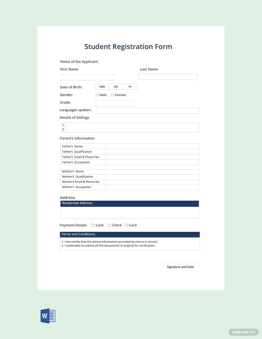 Student Registration Form Template In Word PDF Google Docs Download Template