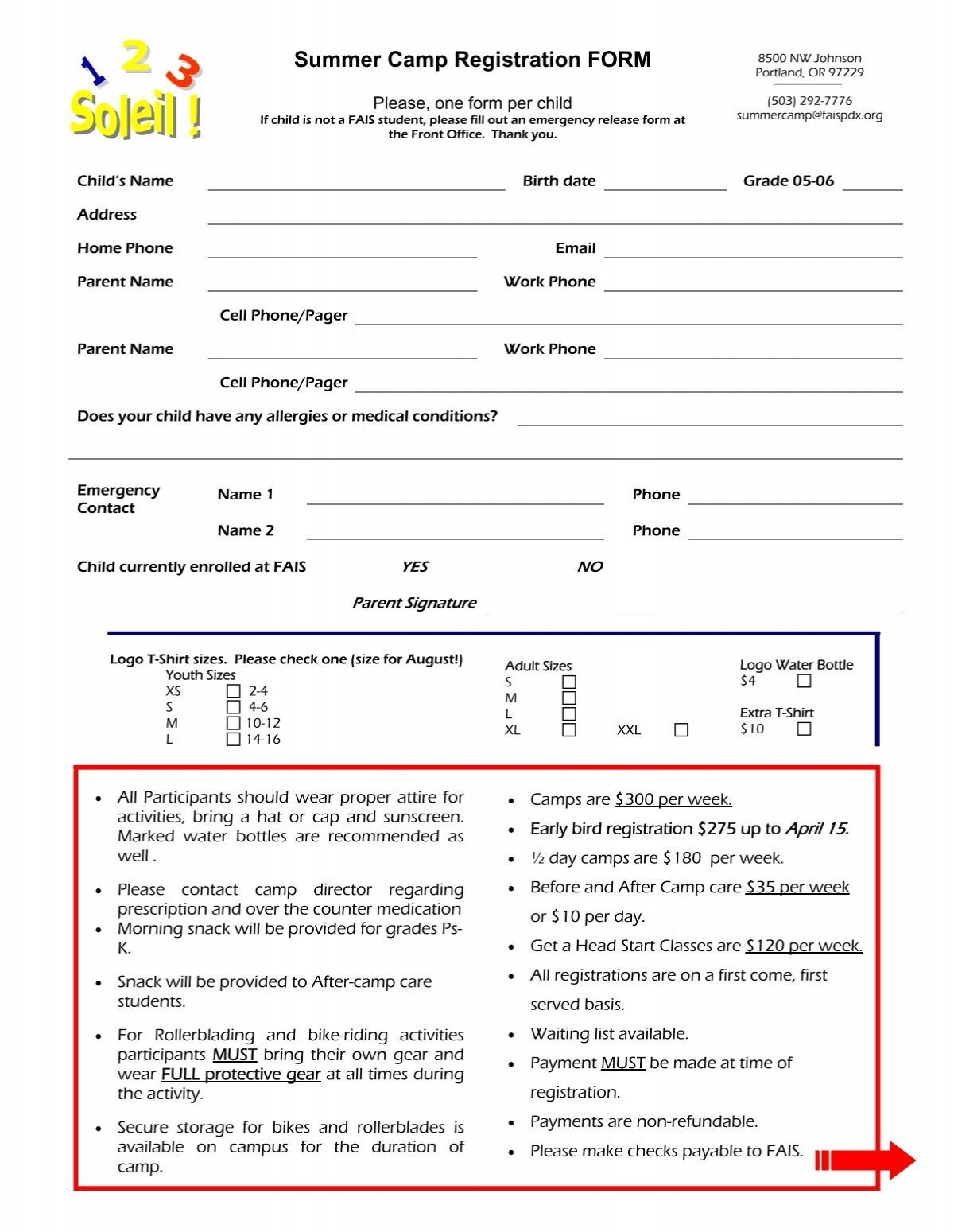 Summer Camp Registration FORM