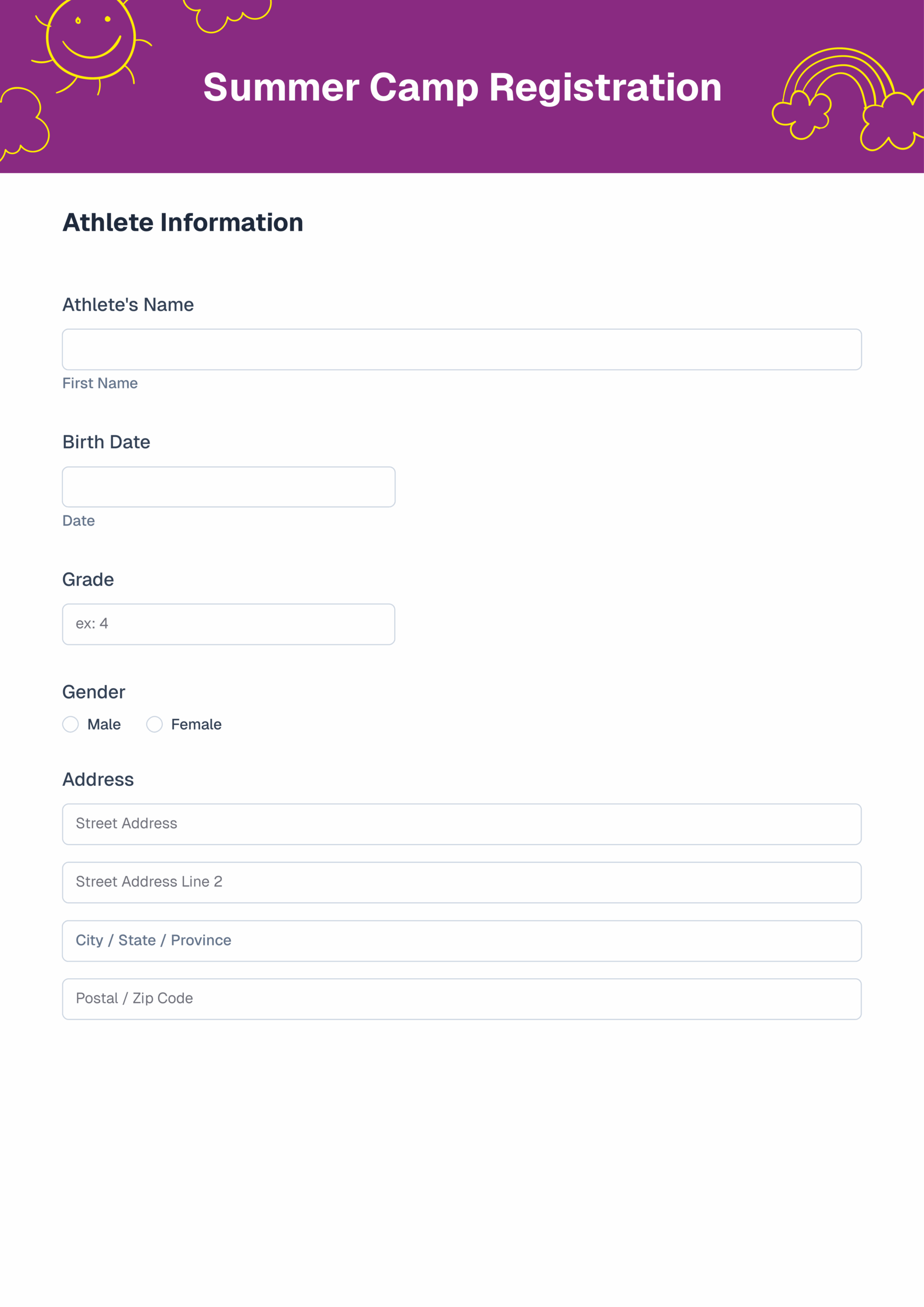 Summer Camp Registration Form PDF Guru Template Forms