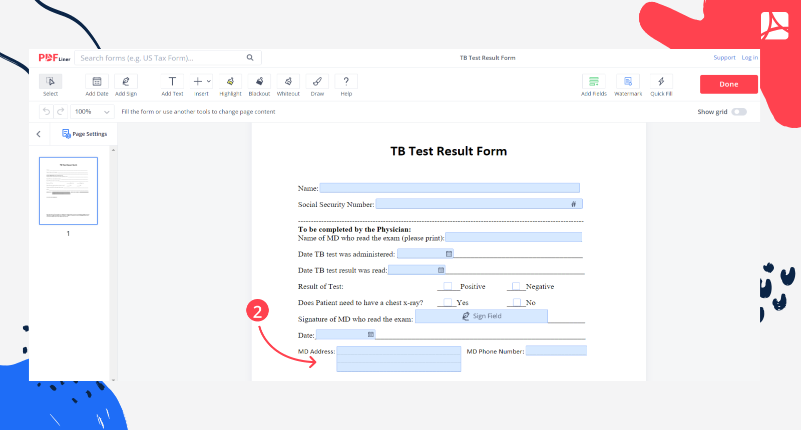 TB Test Result Form Sign TB Test Online PDFliner