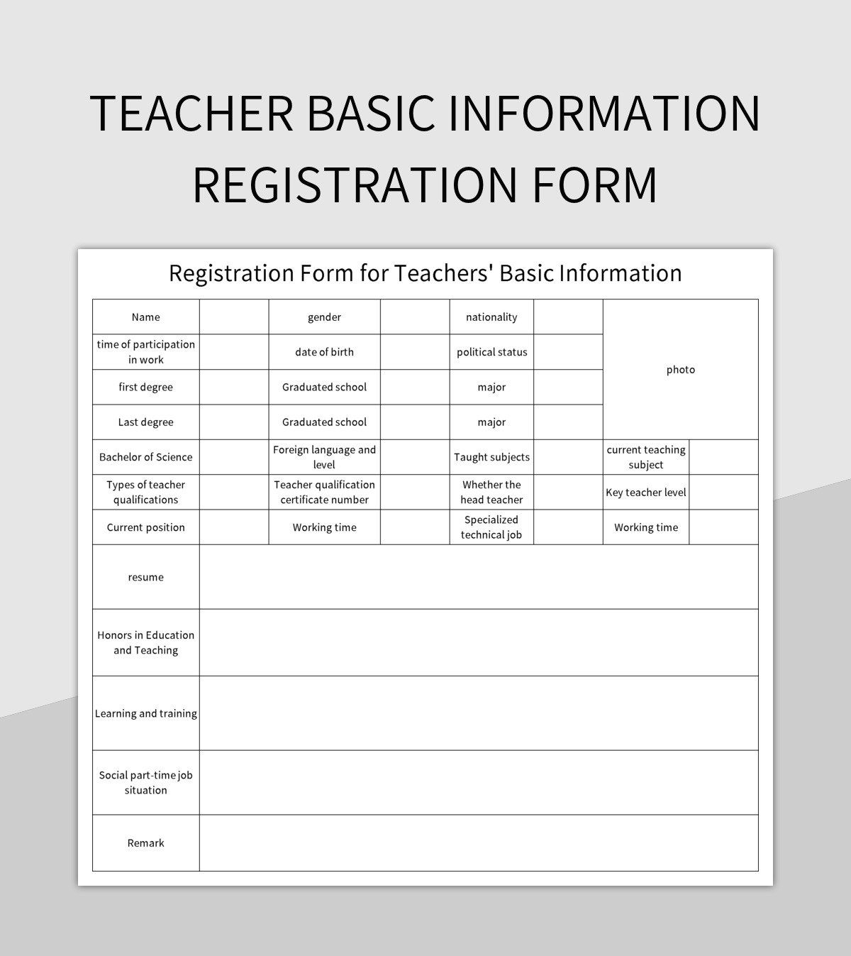 Teacher Basic Information Registration Form Excel Template And Google Sheets File For Free Download Slidesdocs