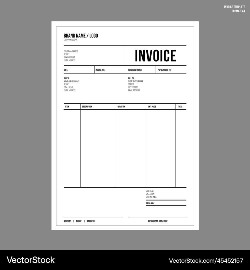 Template Of Unfill Paper Tax Invoice Form Vector Image