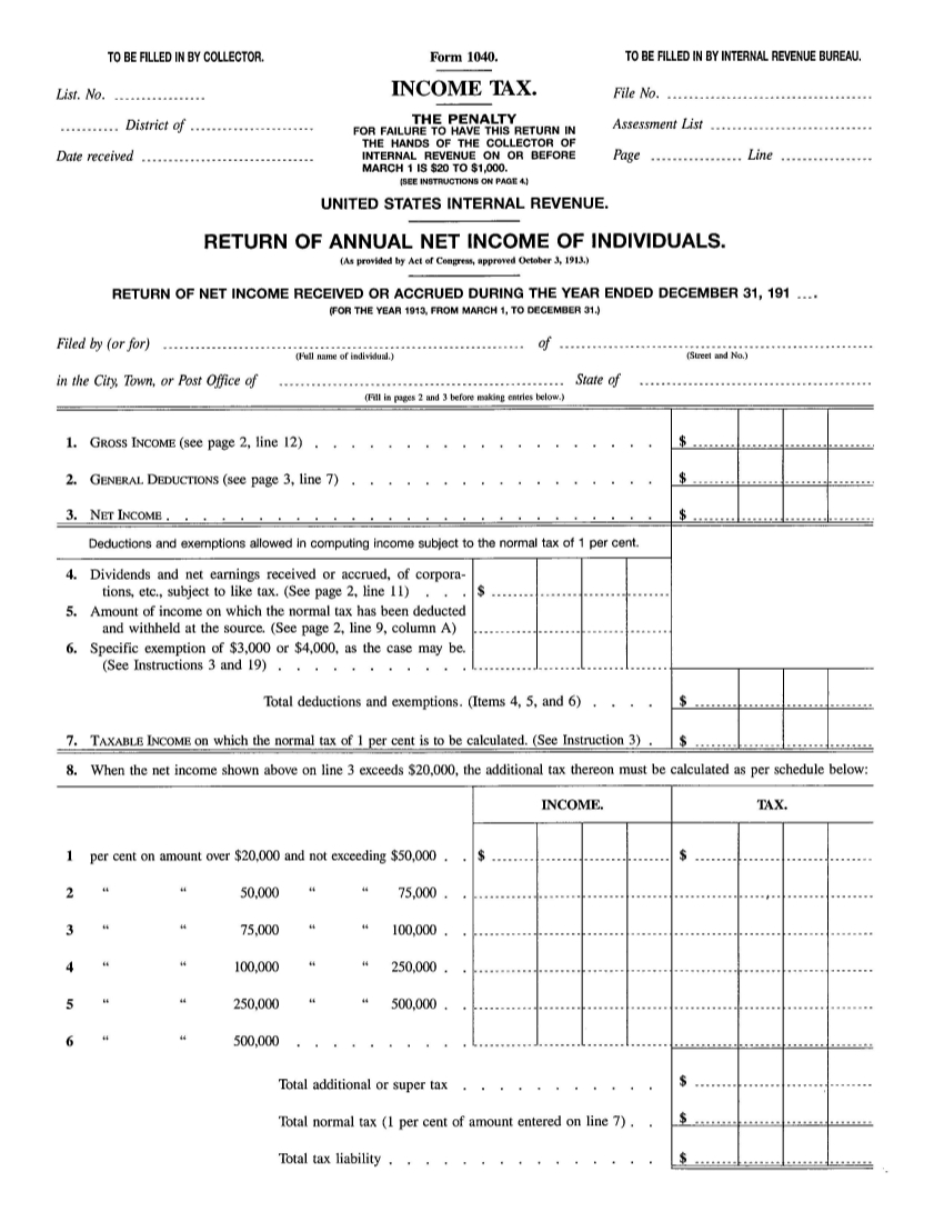 The Simplicity Of The First Federal Income Tax