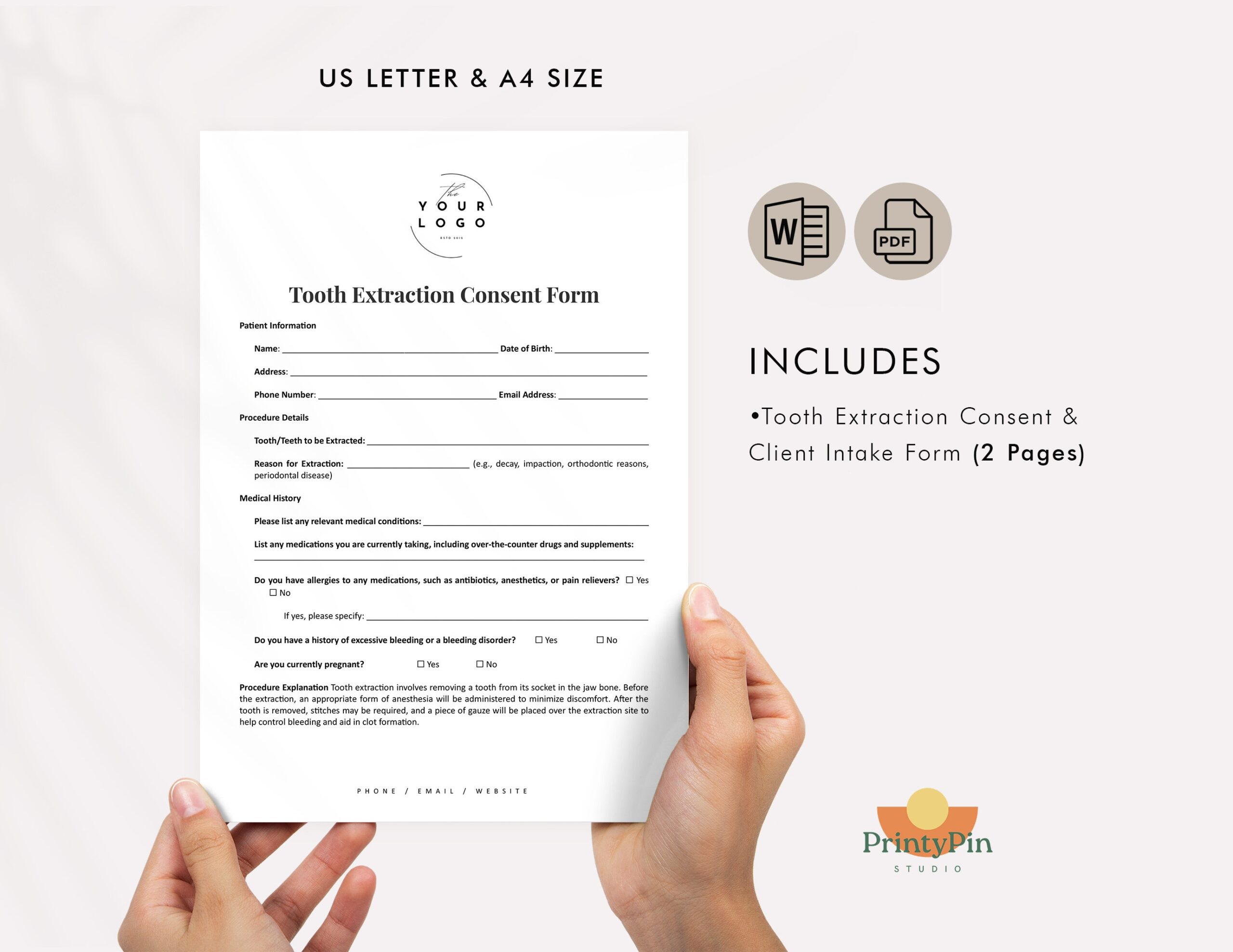Tooth Extraction Consent Form Template Editable Dental Forms 