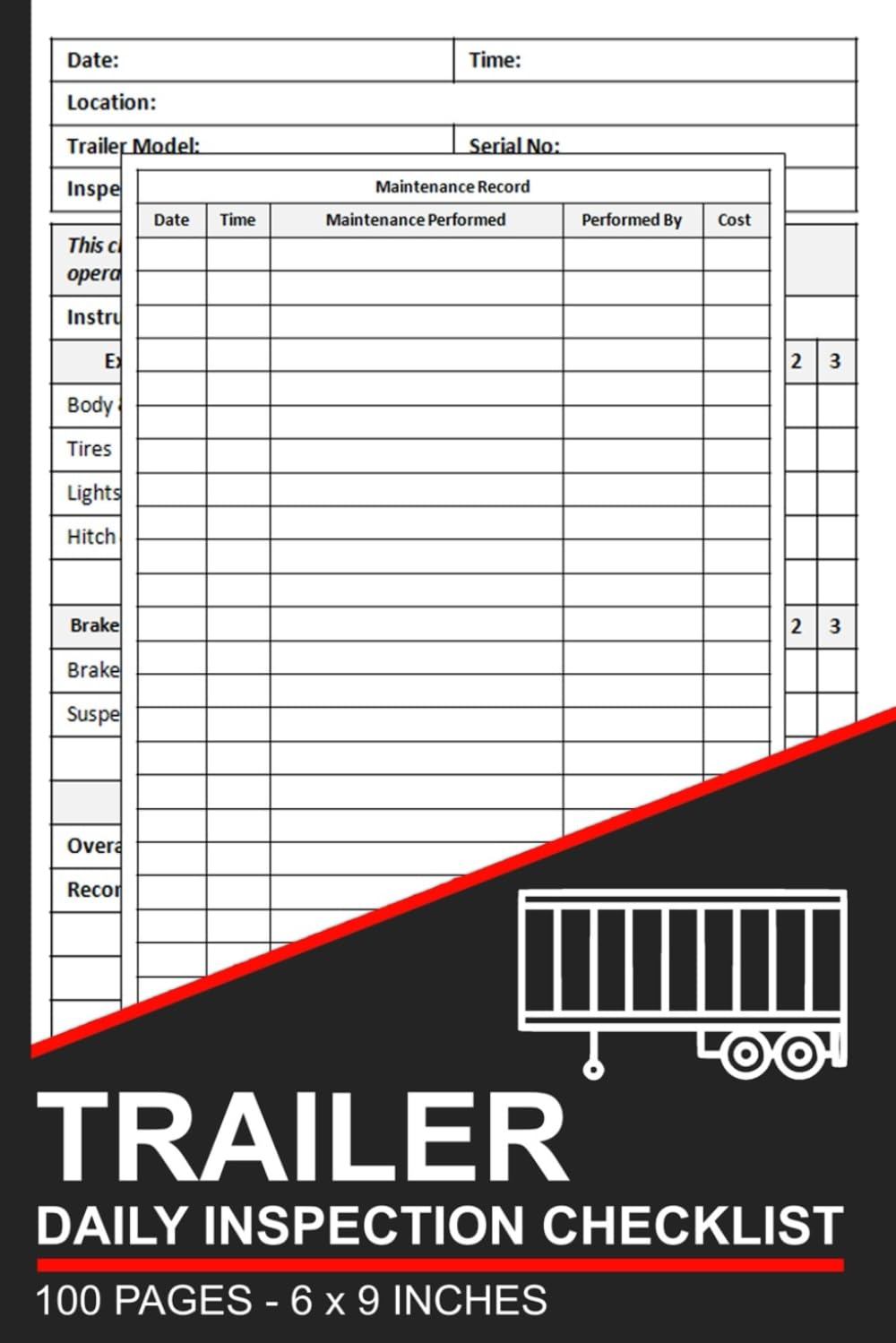 Trailer Daily Inspection Checklist Trailer Pre Trip Inspection Report Book Trailer Safety And Maintenance Inspection Forms Publishing Lsam Fa 