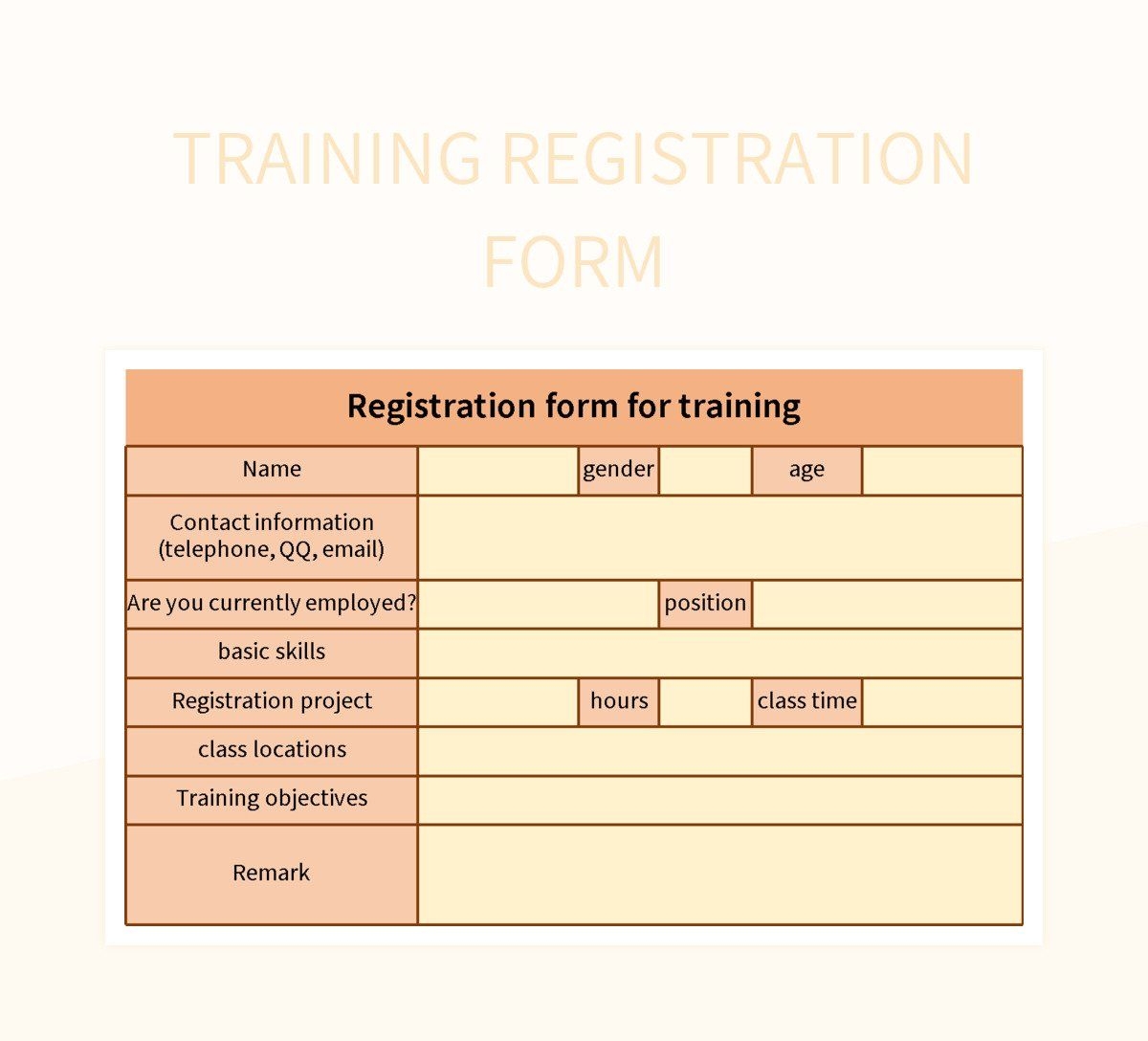 Training Registration Form Excel Template And Google Sheets File For Free Download Slidesdocs
