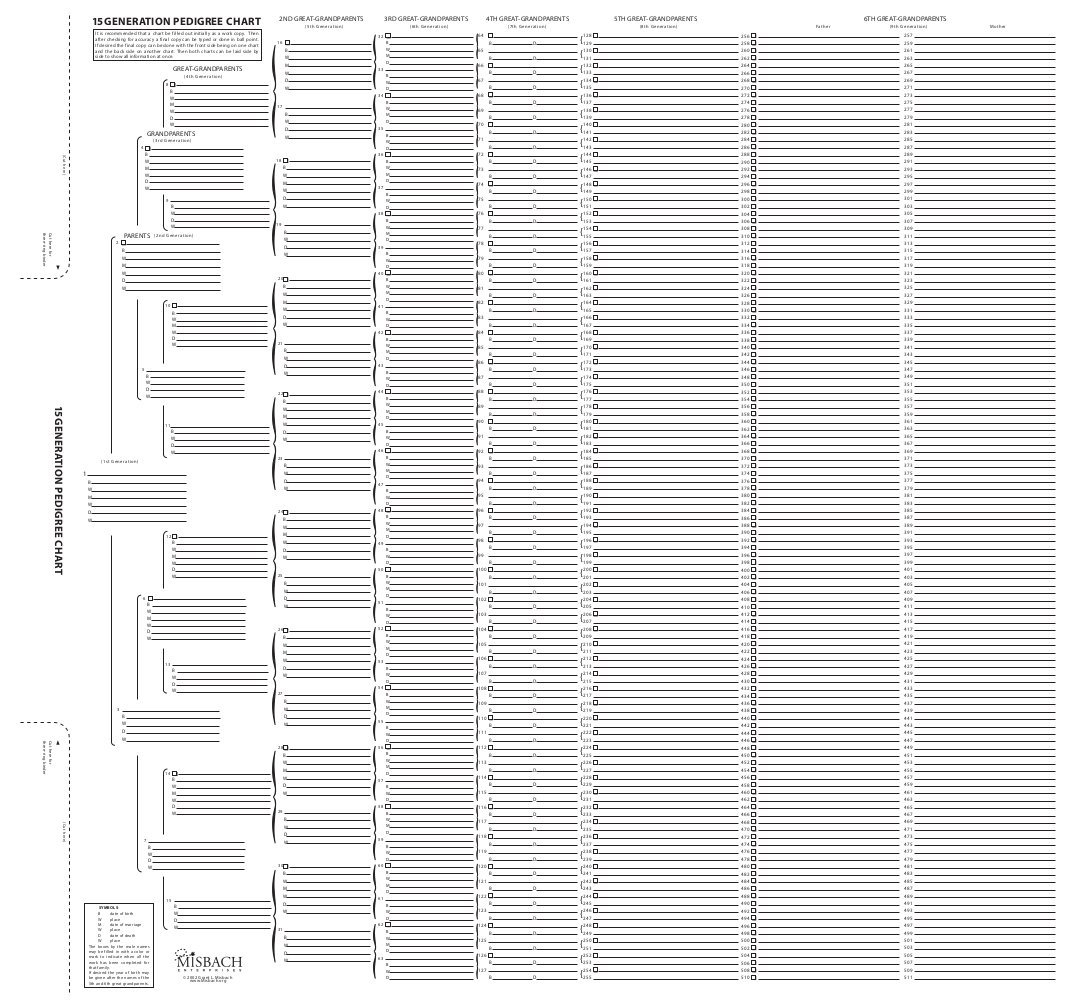 TreeSeek 15 Generation Pedigree Chart Blank Genealogy Forms For 