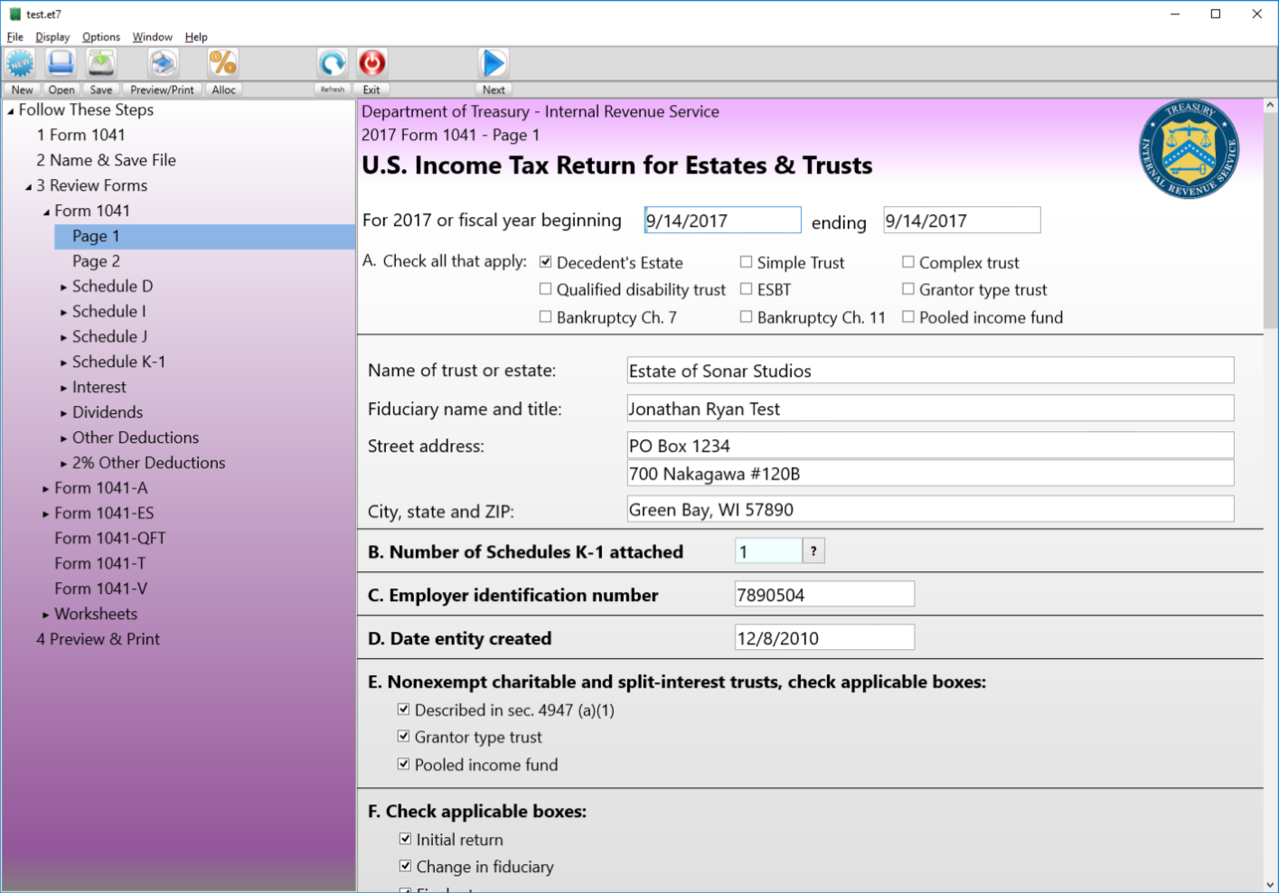 U S Estate U0026 Trust Income Tax 1041 2024 Puritas Springs Legal Software