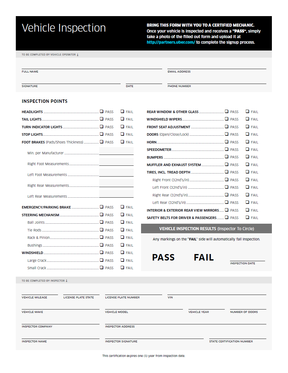 Uber Safety Inspection Form How To Download pdf And Print 