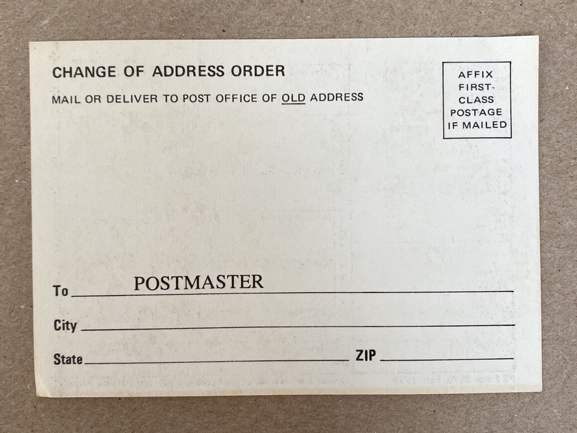 USPS Form 3575 Change Of Address Postcard 1979 Unused