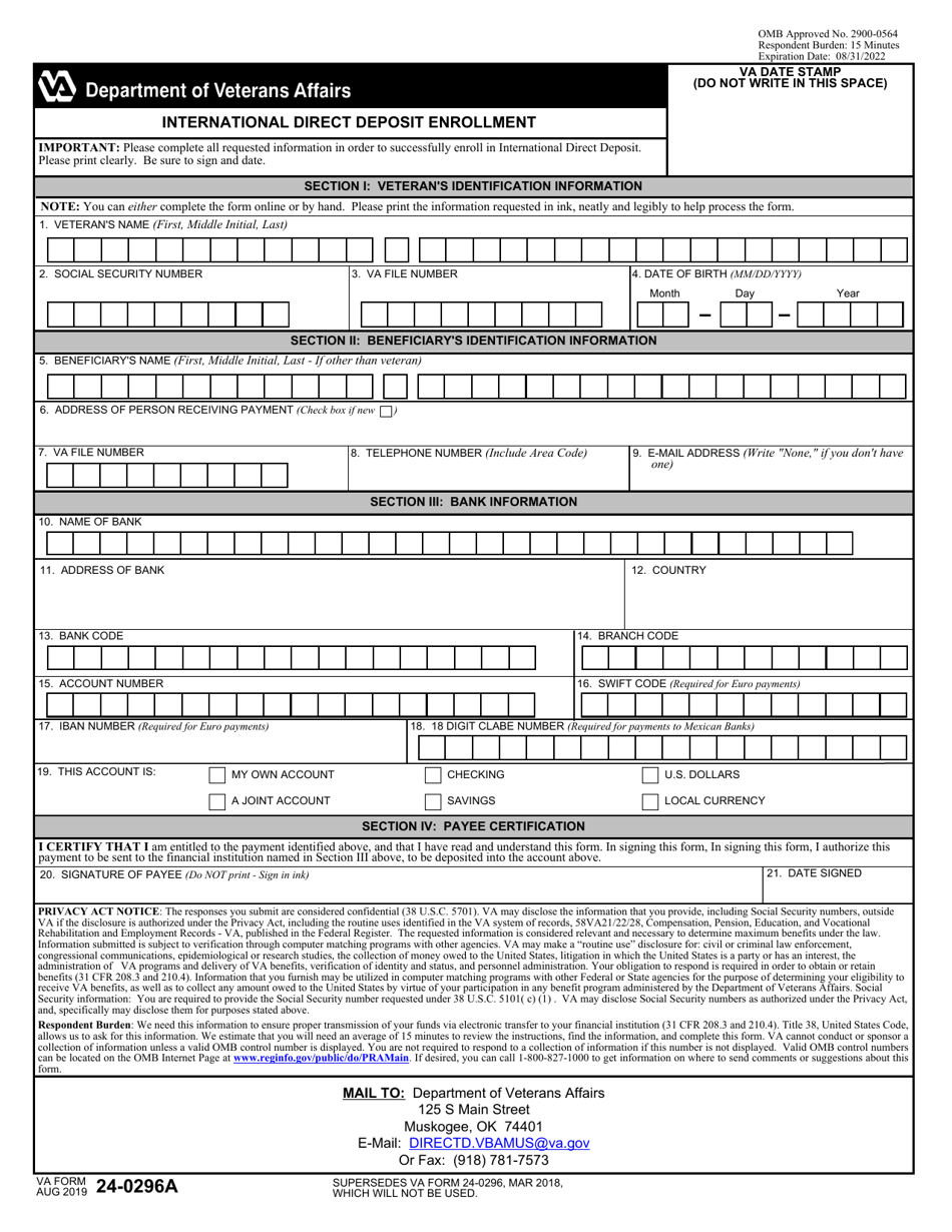 VA Form 24 0296A Download Fillable PDF Or Fill Online 