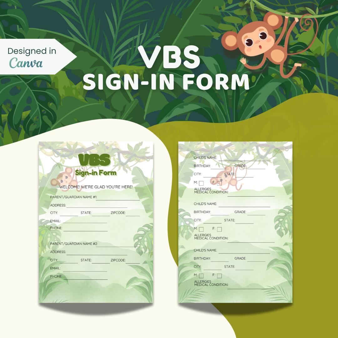 Vacation Bible School Registration Form VBS Sign In Form Printable Children s Ministry Form Sunday School Instant Download PDF