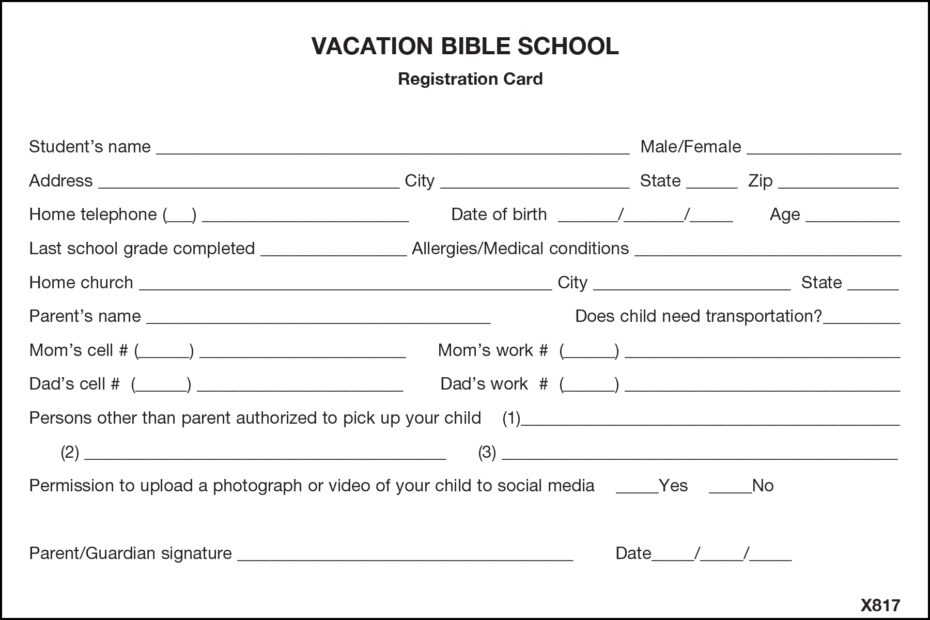 VBS REGISTRATION CARD