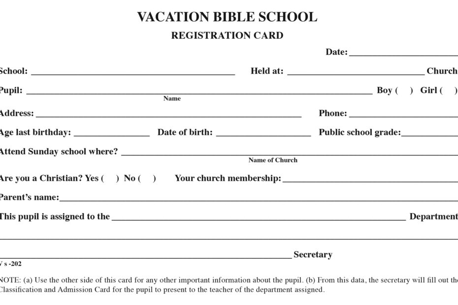 VBS Registration Cards