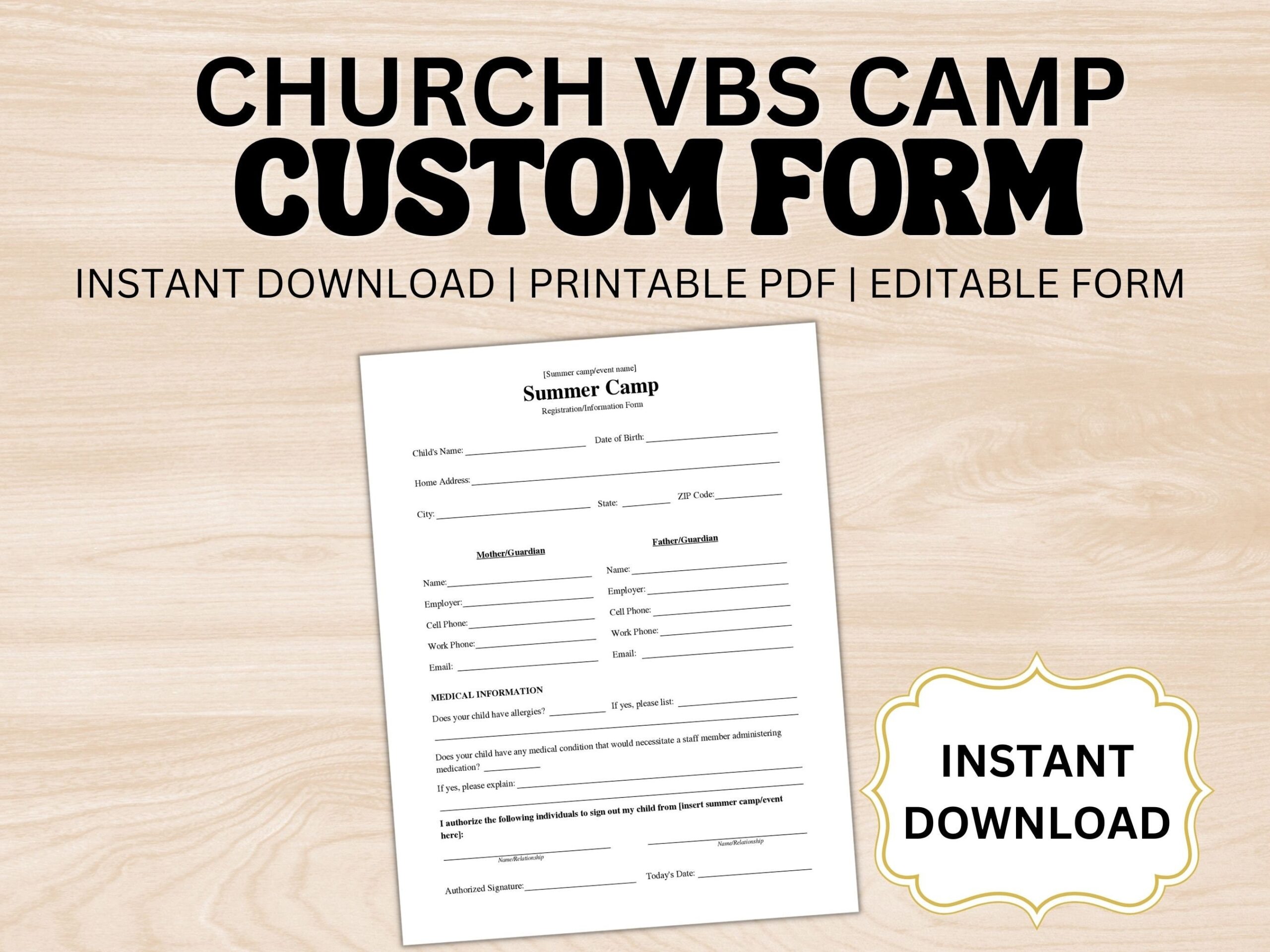 Vbs Registration Form Digital Download Etsy New Zealand