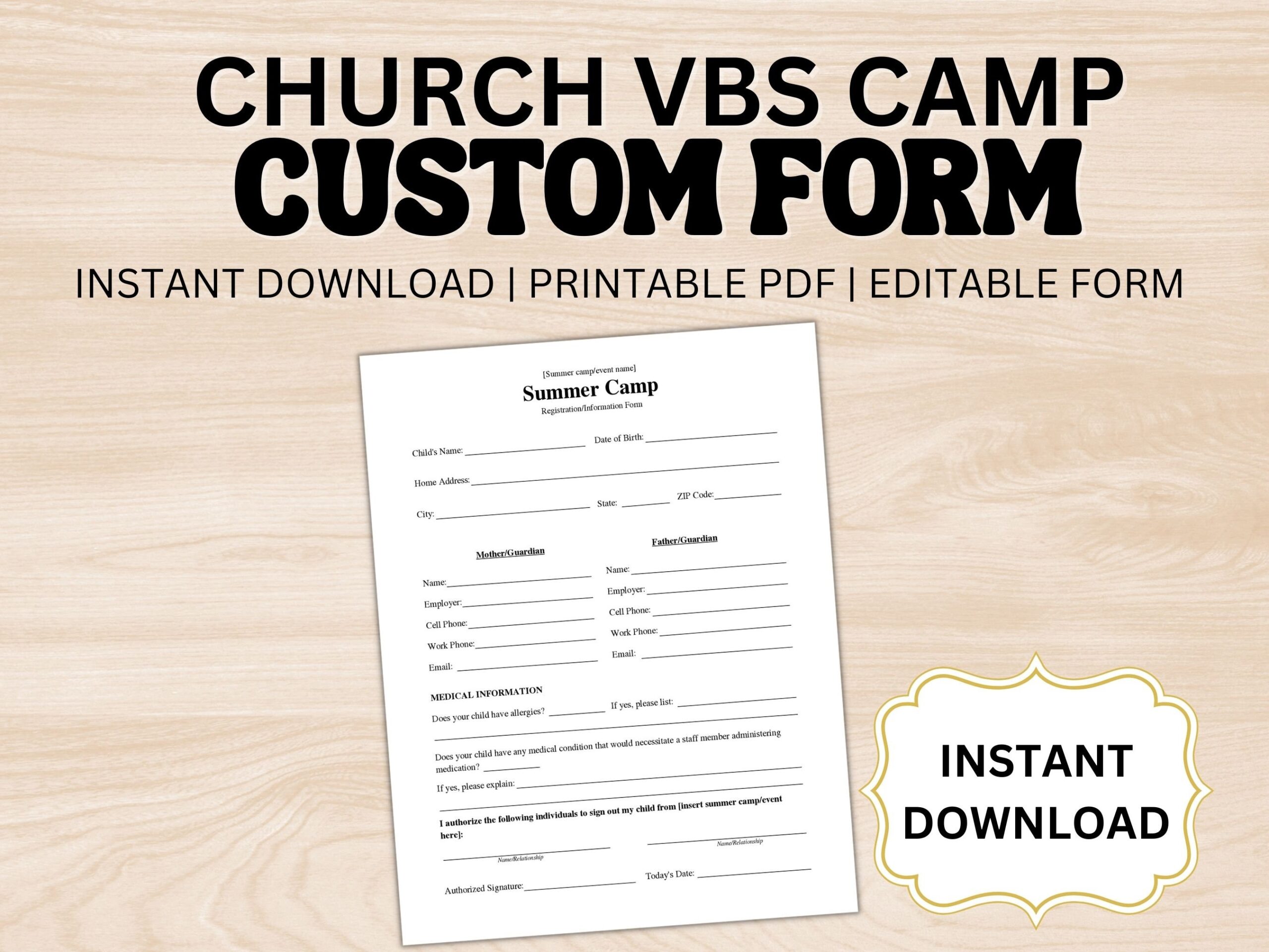 Vbs Registration Form Digital Download Etsy New Zealand
