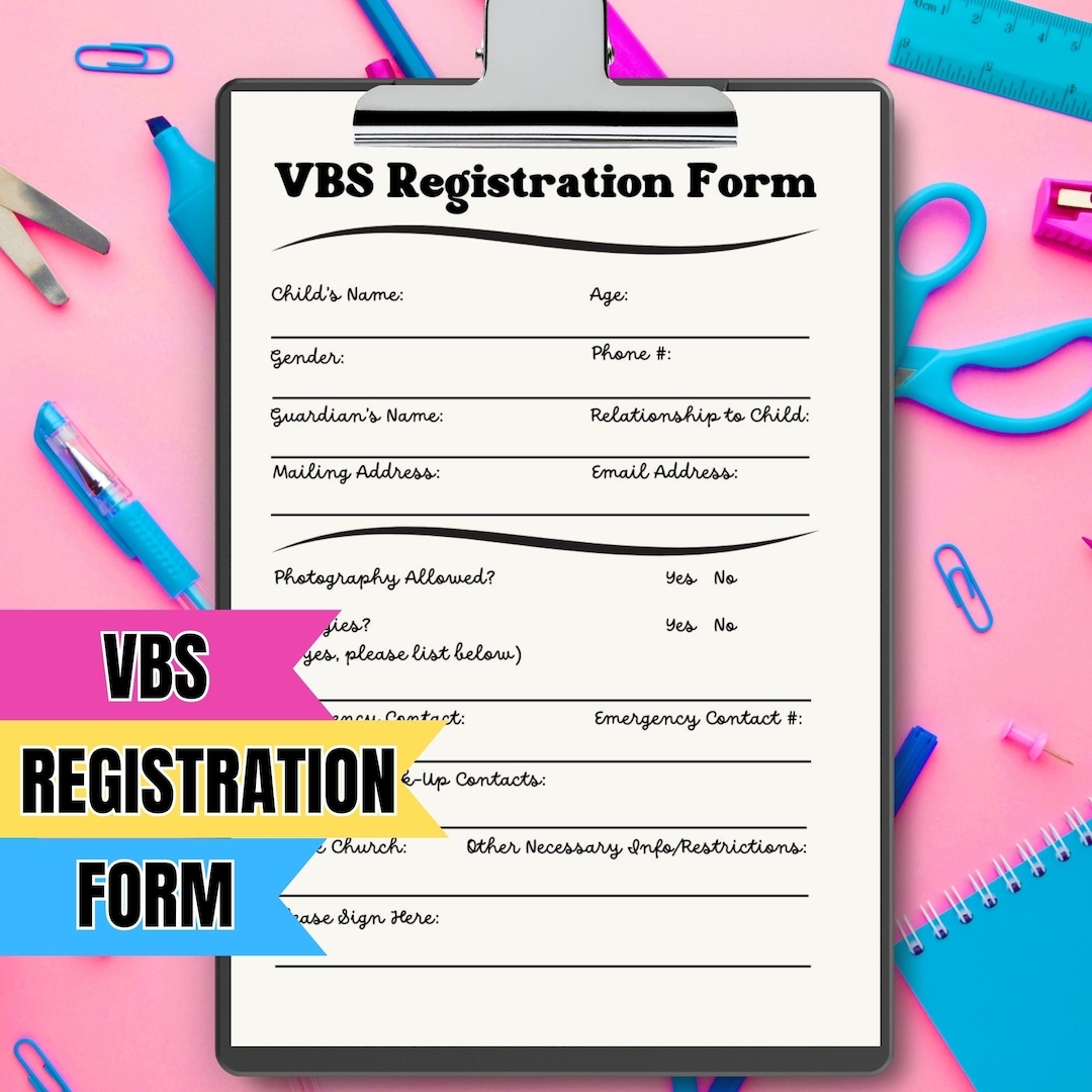 VBS Registration Form For Vacation Bible School Sign Up Sheet Emergency Contact Bible Camp Form Allergy Form For Parents Etsy