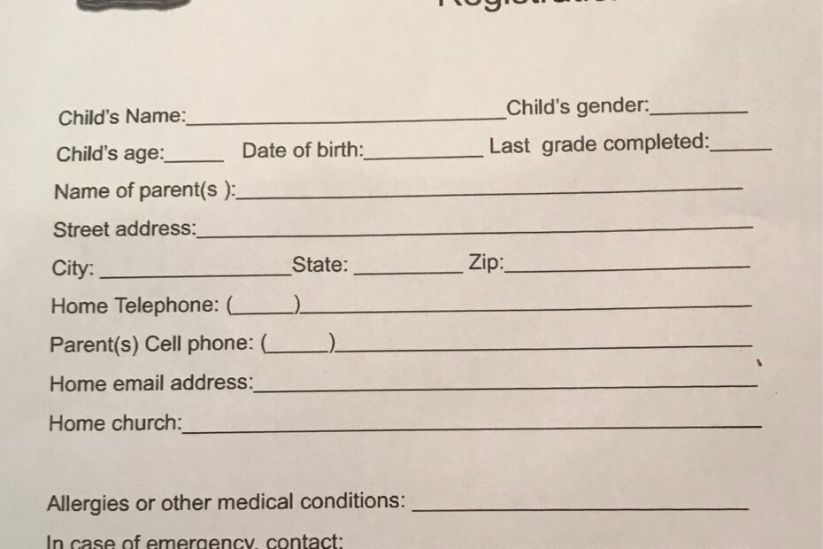 VBS Registration Form St Catherine s Episcopal Church