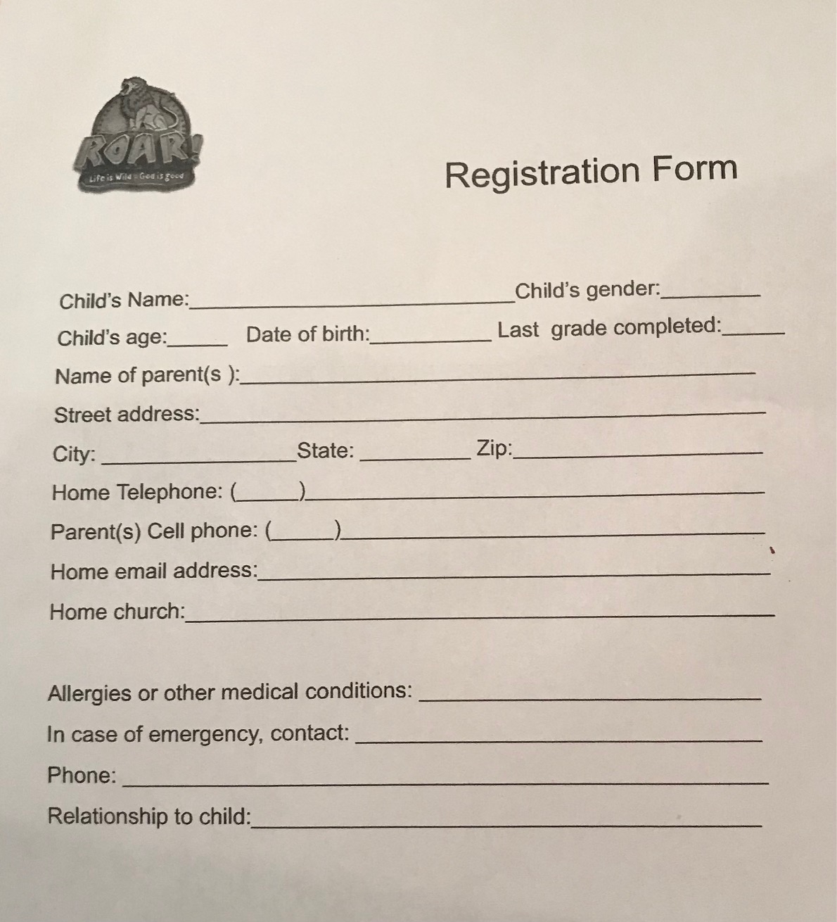 VBS Registration Form St Catherine s Episcopal Church