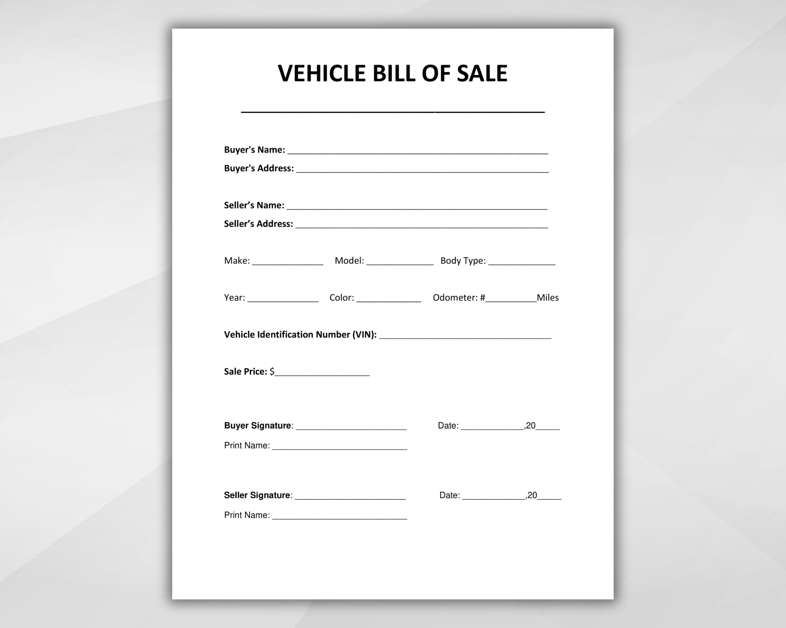 Vehicle Bill Of Sale Printable Motor Vehicle Sale Contract 