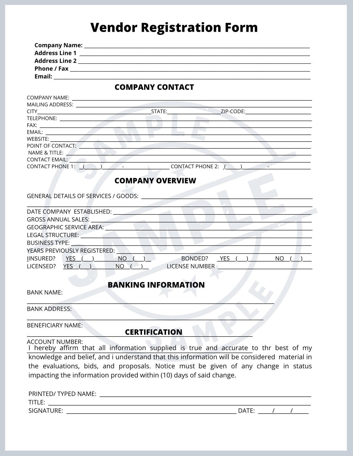 Vendor Registration Form Formulario De Registro De Proveedor bilingual Spanish english Etsy