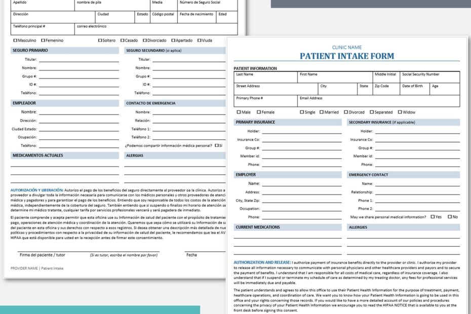Vision Care Patient Intake Templates Bundle Medical History