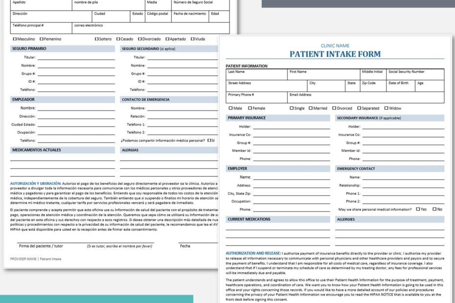 Vision Care Patient Intake Templates Bundle Medical History
