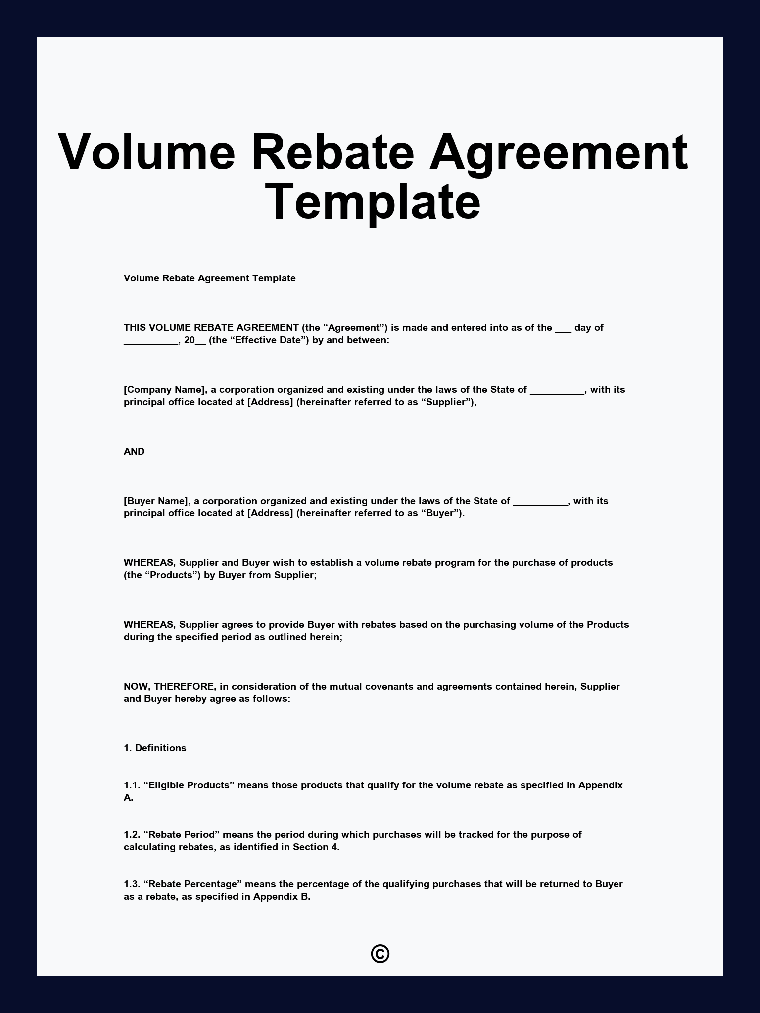 Volume Rebate Agreement Template