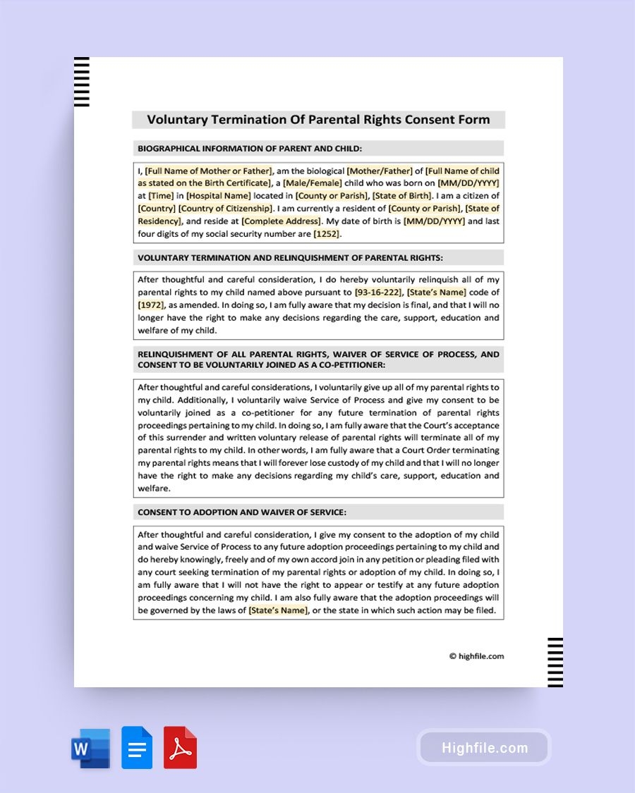 Voluntary Termination Of Parental Rights Consent Form