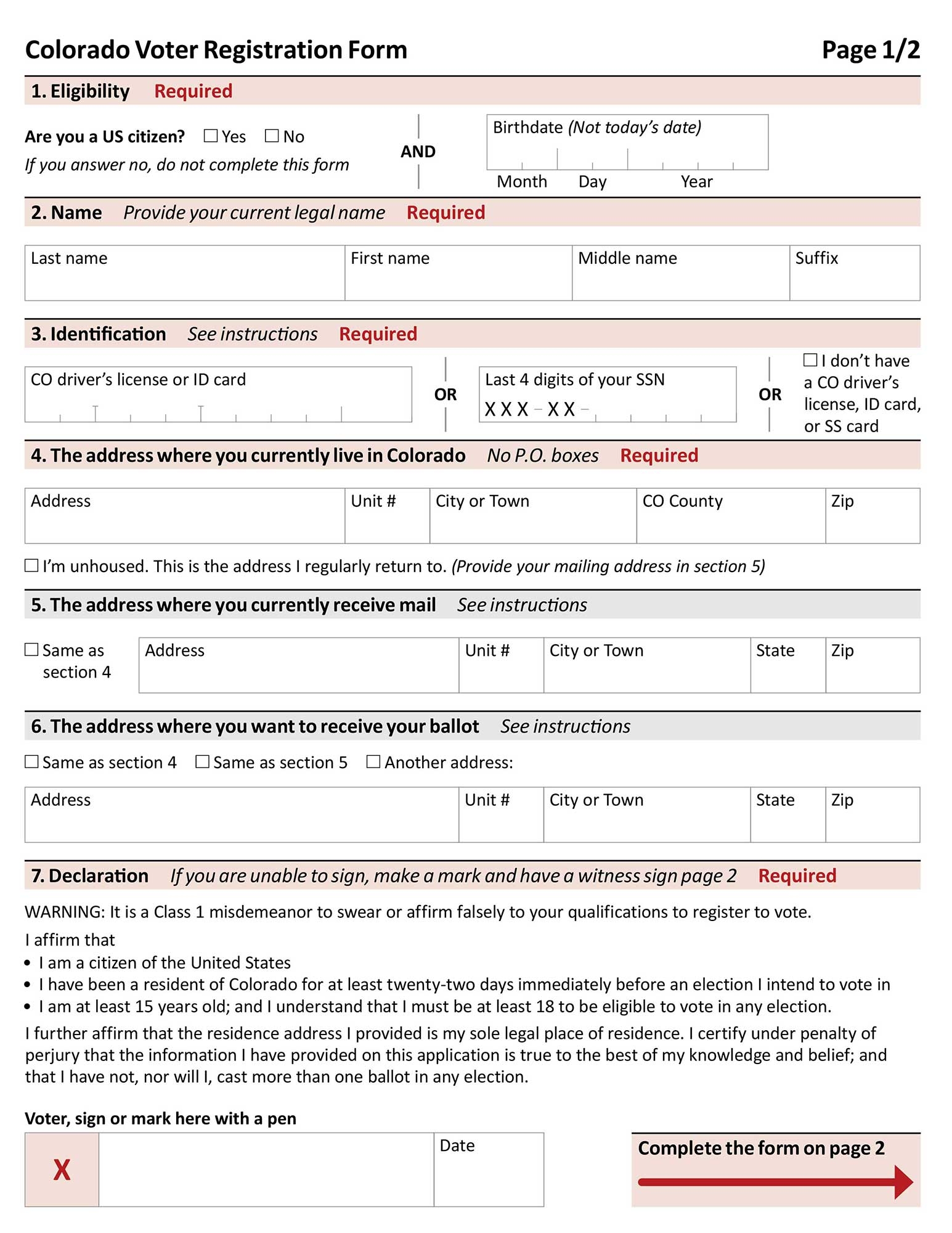 Voter Registration Form Instructions Boulder County