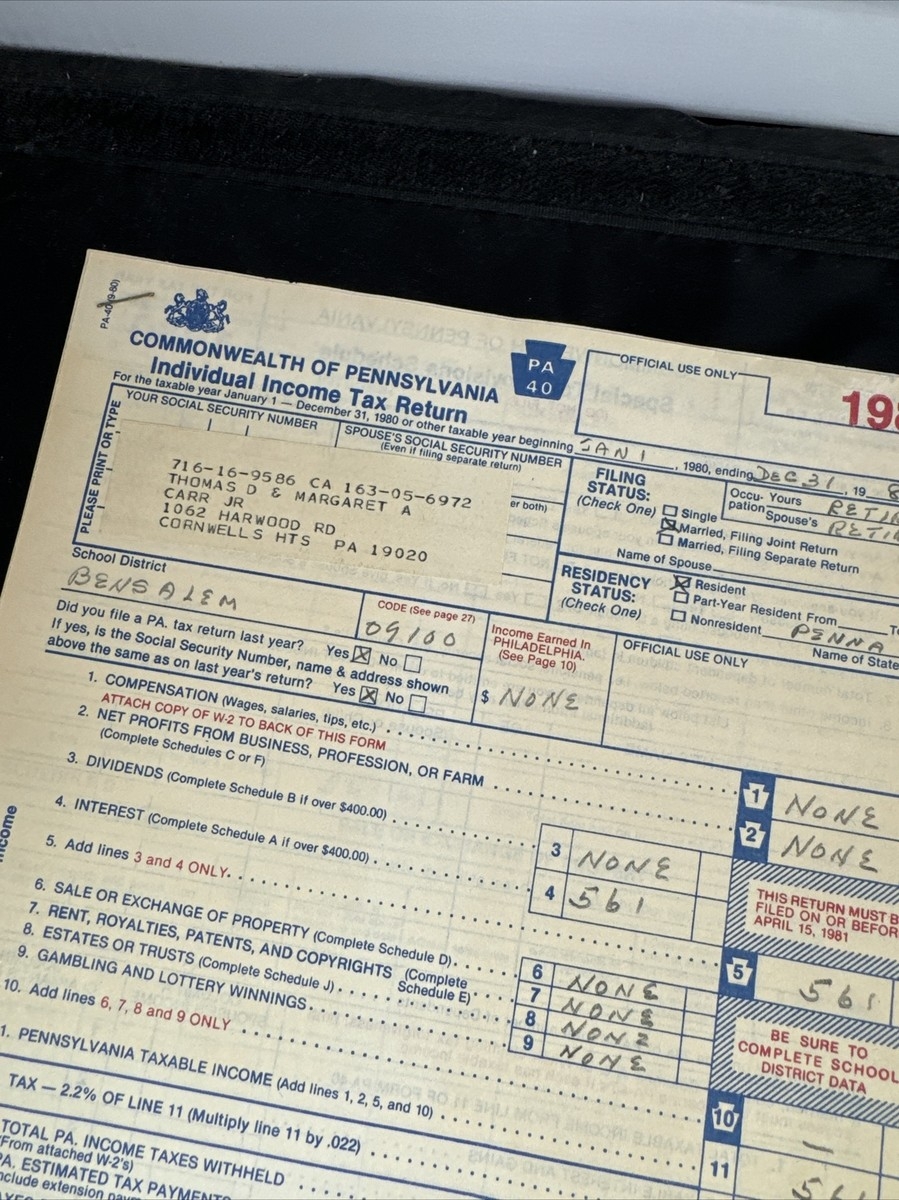 Vtg 1980 U0026 1981 Federal Income Tax Form 1040 Pennsylvania State Tax Forms