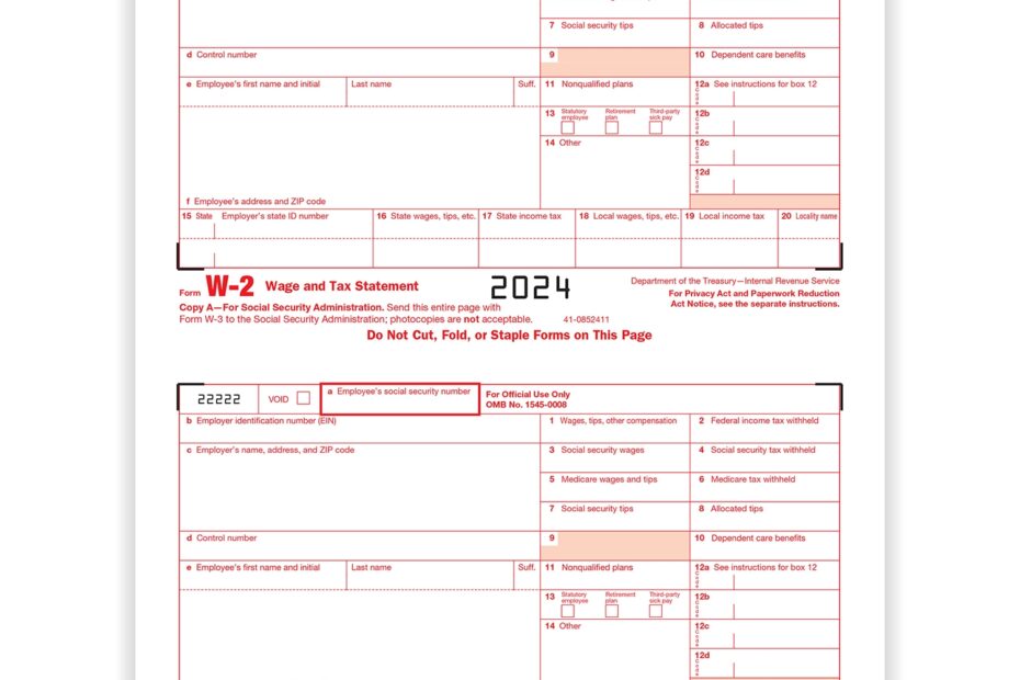 W 2 Forms 2 Up Copy A Formstax