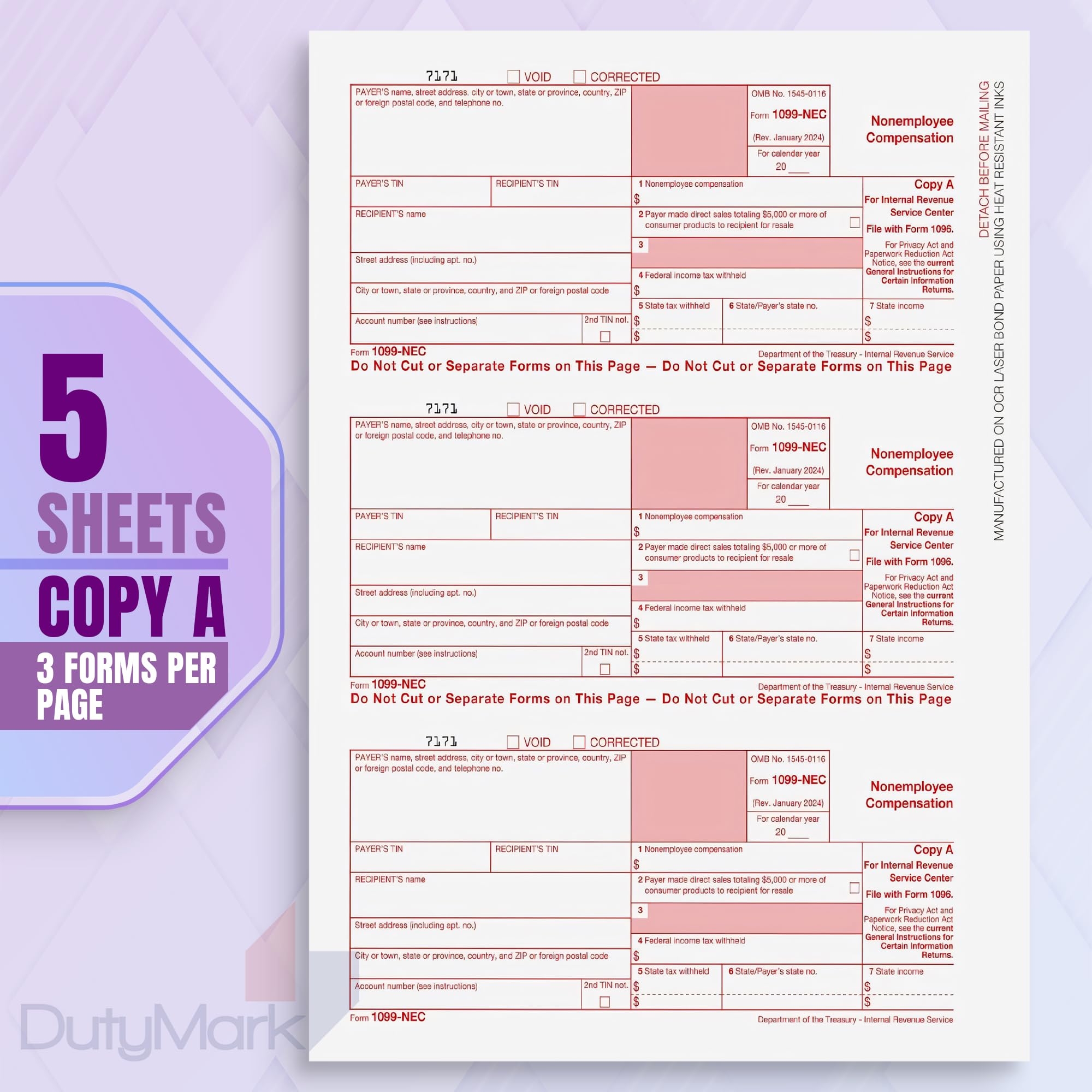 W 2 Perforated Paper Form 5329 2024 IRS Approved 1099 R Tax Forms 