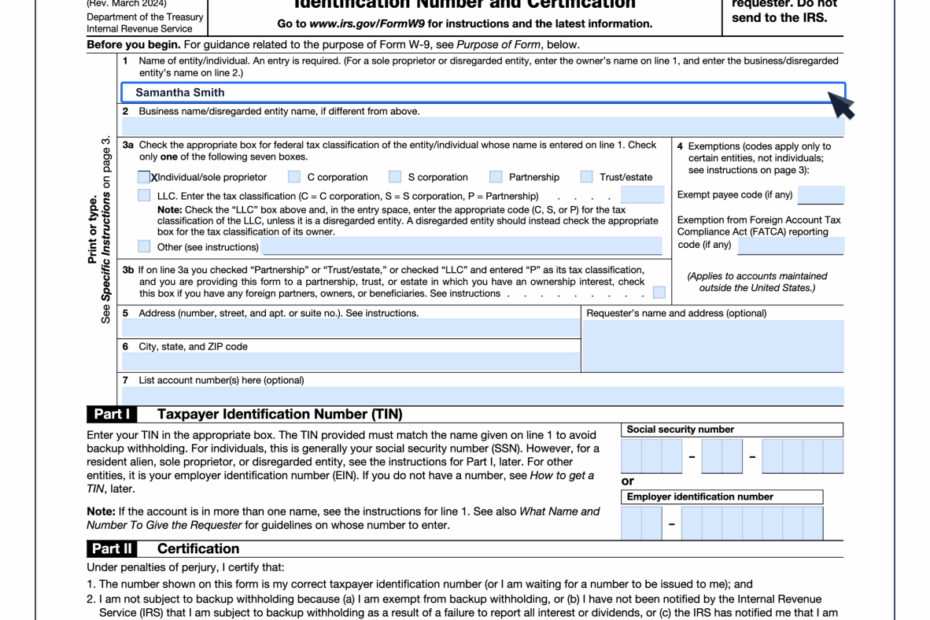 W 9 Form 2024 Fillable PDF For Secure And Legal Tax ID Sharing Worksheets Library