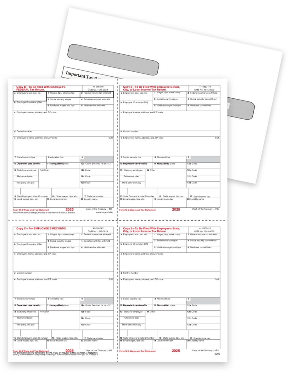 W2 Employee Tax Forms With Envelopes 4up V1