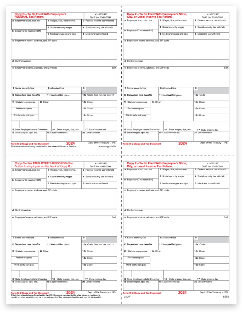 W2 Tax Forms Condensed 4up V1 For Employees DiscountTaxForms