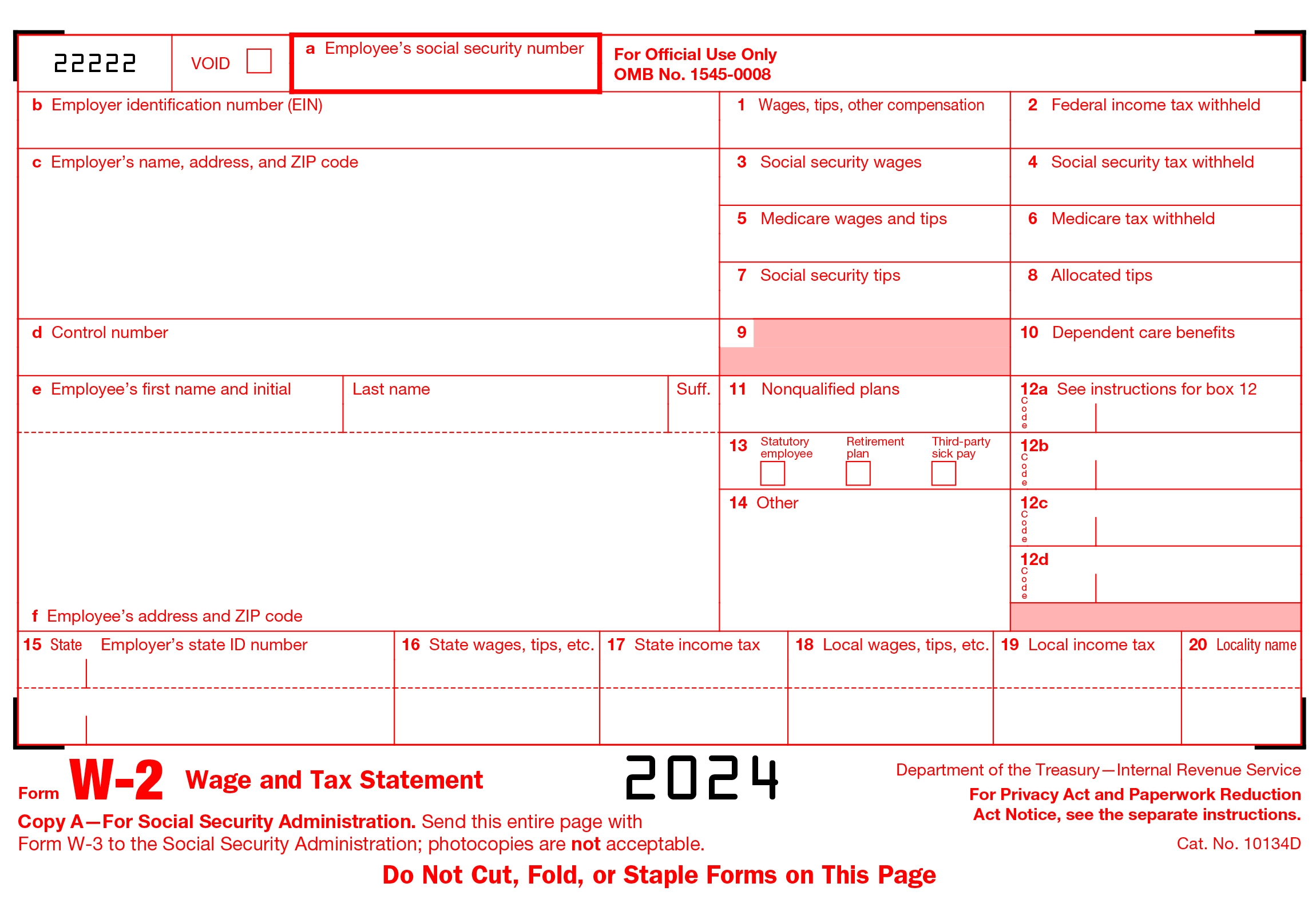 W2s 2024 W2 Tax Forms Copy A Federal IRS SSA W 2 Forms