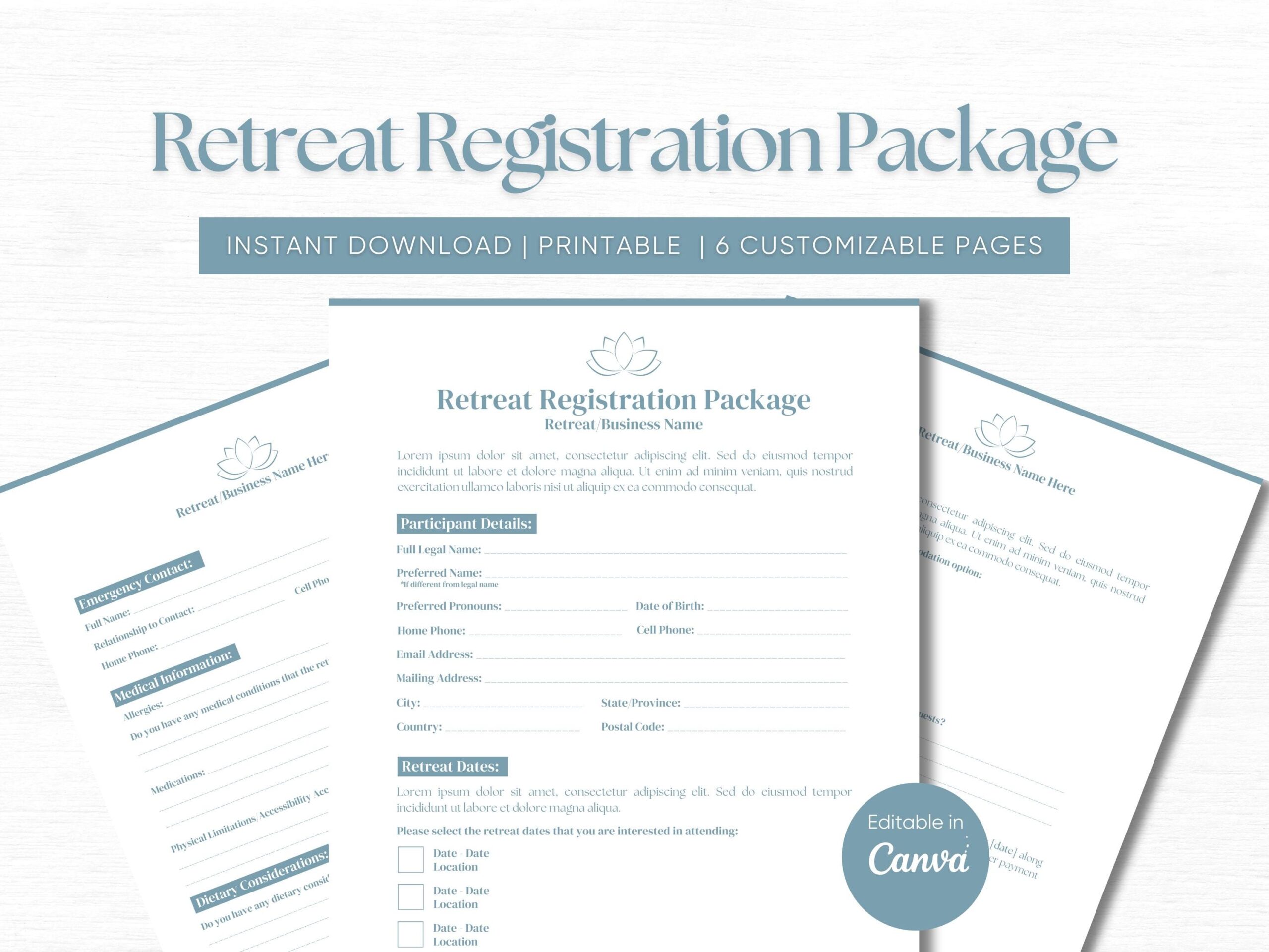 Wellness Retreat Registration Form Template Editable Yoga Retreat 