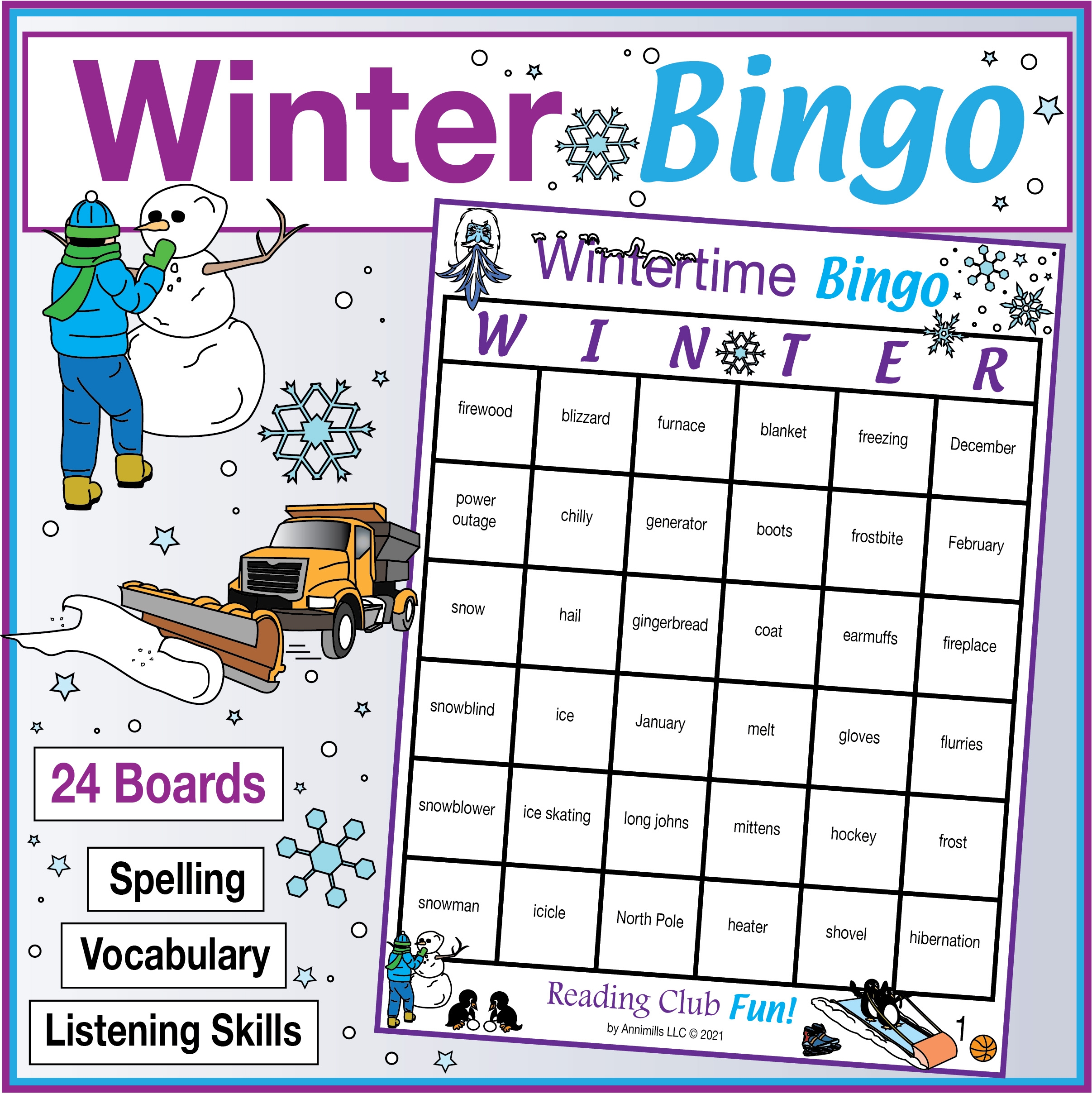 Winter Vocabulary Bingo 24 Boards Printable Set Made By Teachers