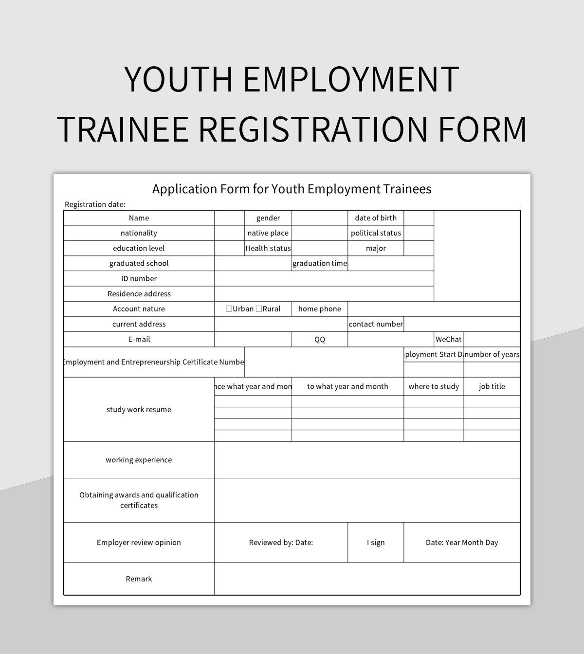 Youth Employment Trainee Registration Form Excel Template And Google Sheets File For Free Download Slidesdocs